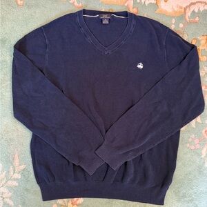 Brooks Brothers Blue V-Neck Sweater Classic Knit Design